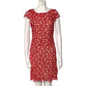 Sexy Alice + Olivia Red Lace Shift Dress XS | Bateau Neck, Silk Lined